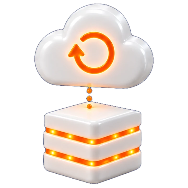 A cloud with a restore arrow above layers of data