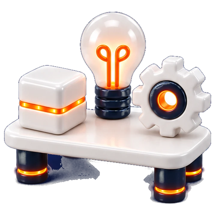 A workbench with a Saplo cube, a soldering iron, and a gear