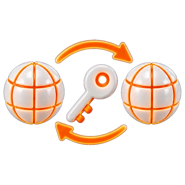 Two globes and a transfer key